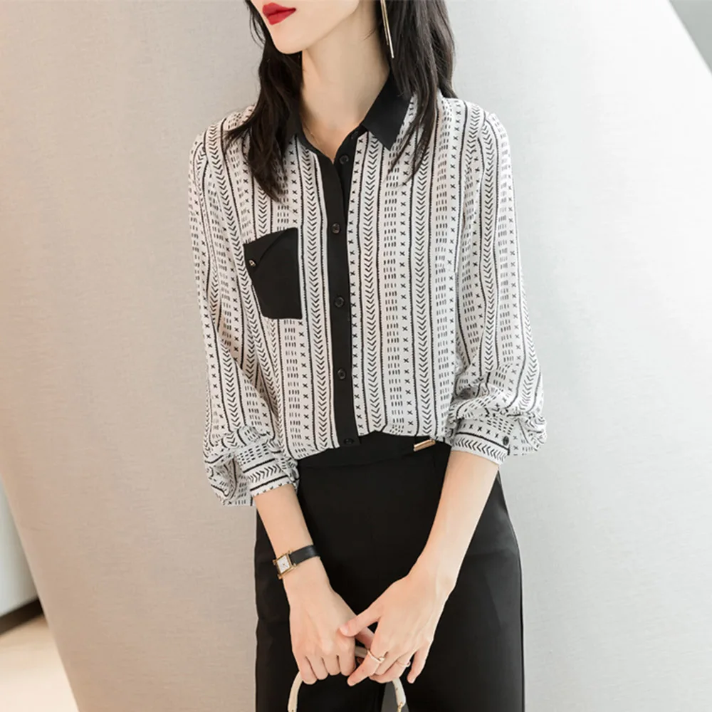 Silk Shirt Long Sleeve 2021 Women's Office Button Shirt Stripe Print Lapel Fashion Top Fashion Blouses And Shirts For Women
Silk Shirt Long Sleeve 2021 Women's Office Button Shirt Stripe Print Lapel Fashion Top Fashion Blouses And Shirts For Women