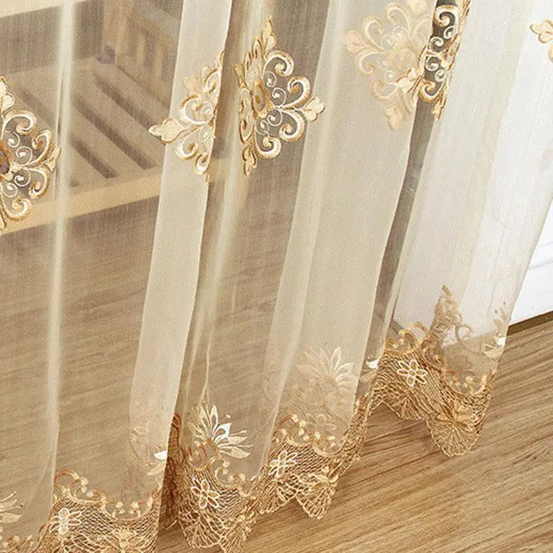 

10 Luxury Embroidered Sheer Voile Curtains Window Drapes Cortina for Living Room Door Gold Lace Curtains Tulle Windows