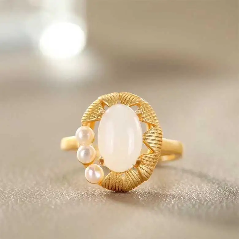 Hetian Jade Gold Inlaid with Jade Open Ring S925 Sterling Silver White Jade Ring Adjustable to Give Mom Mother's Day Gift for Wo
Hetian Jade Gold Inlaid with Jade Open Ring S925 Sterling Silver White Jade Ring Adjustable to Give Mom Mother's Day Gift for Wo