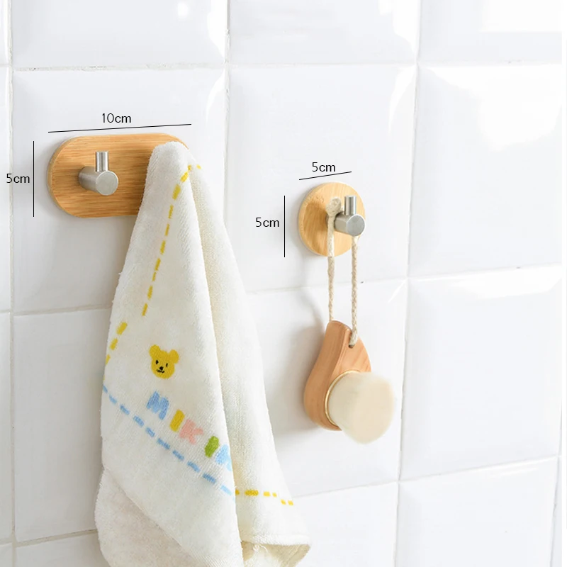 Kitchen Tool Natural Bamboo Stainless Steel Hook Wall Clothes Bag Key Hanger Bathroom Door Towel Rustproof Shelf K1300 E | Дом и сад