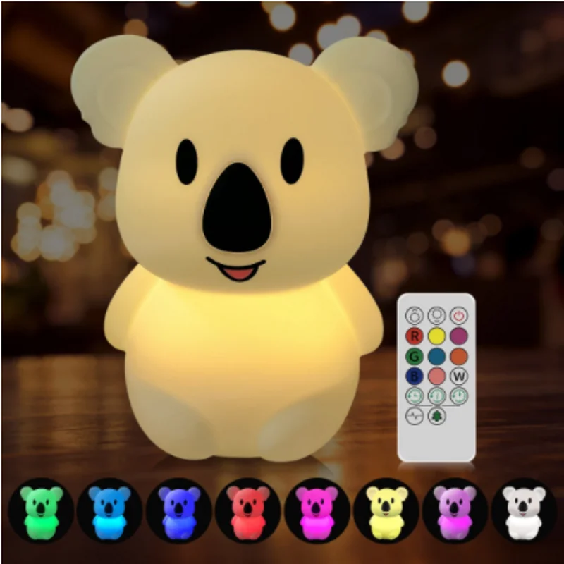 Cute LED Koala Colorful Night Light USB Rechargeable for Kids Bedroom Decoration Soft Silicone Desktop Light RGB Led Night Lamp
Cute LED Koala Colorful Night Light USB Rechargeable for Kids Bedroom Decoration Soft Silicone Desktop Light RGB Led Night Lamp