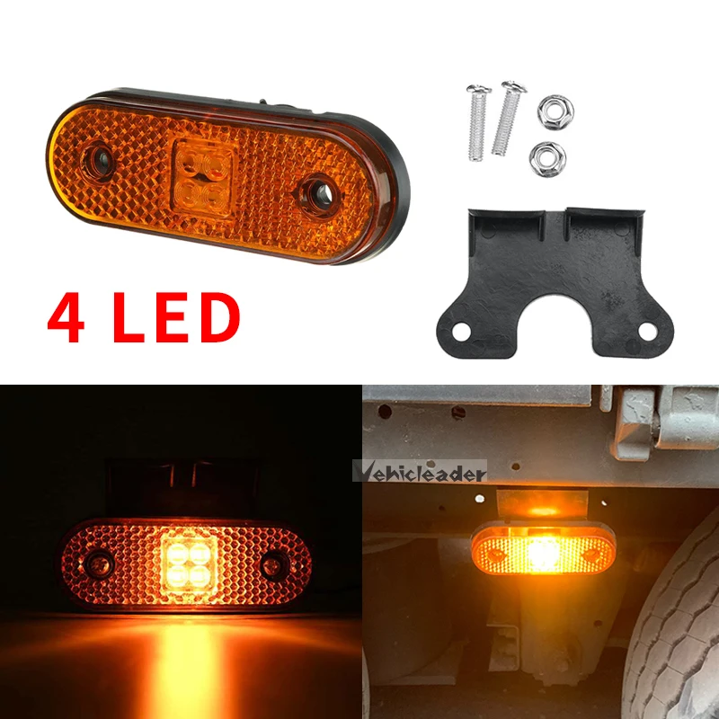 

24V 4LED Amber/Red/White Truck Side Marker Light + Bracket Rear Clearance Lamp For Pickup Trailer Caravan Bus Boat RV Lorry