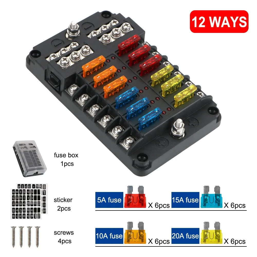 6/12 Way Car Boat Fuse Blade Holder Box Holder Blade Fuse Block Plastic Cover LED Indicator Light 32V For Car Boat Marine
6/12 Way Car Boat Fuse Blade Holder Box Holder Blade Fuse Block Plastic Cover LED Indicator Light 32V For Car Boat Marine