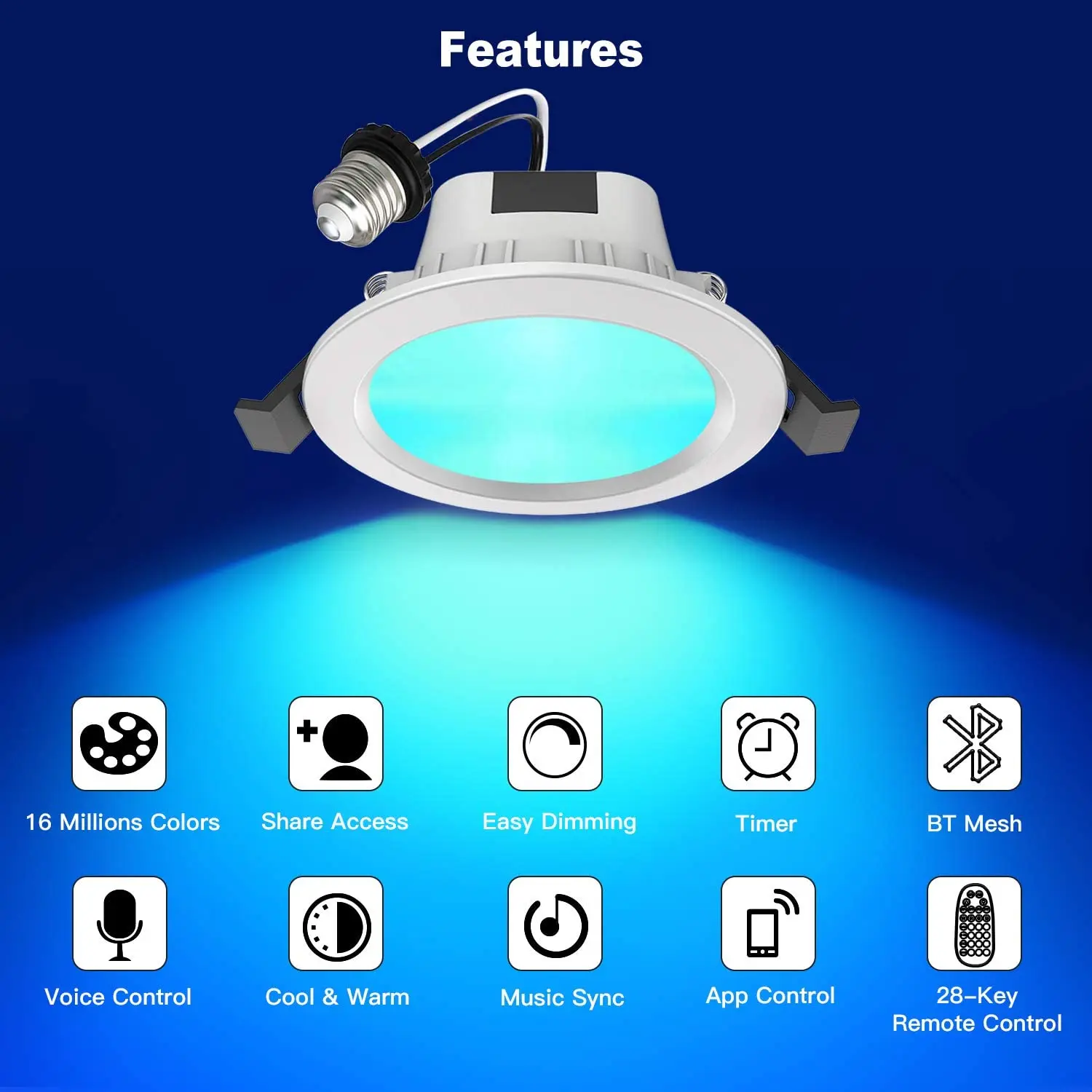 RGB LED Smart Downlight Recessed Spotlight 4 Inch RGBWC Dimmable LED Ceiling Lights,Compatible with Alexa and Google HOME Siri
RGB LED Smart Downlight Recessed Spotlight 4 Inch RGBWC Dimmable LED Ceiling Lights,Compatible with Alexa and Google HOME Siri