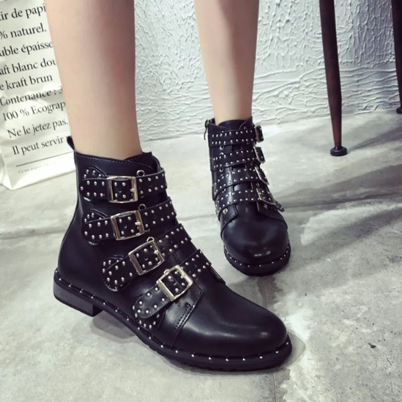 Fashion Women Studded Ankle Boots Winter PU Leather High Top Flat Brand Casual Shoes Martin Boots Ladies Black Boots
Fashion Women Studded Ankle Boots Winter PU Leather High Top Flat Brand Casual Shoes Martin Boots Ladies Black Boots