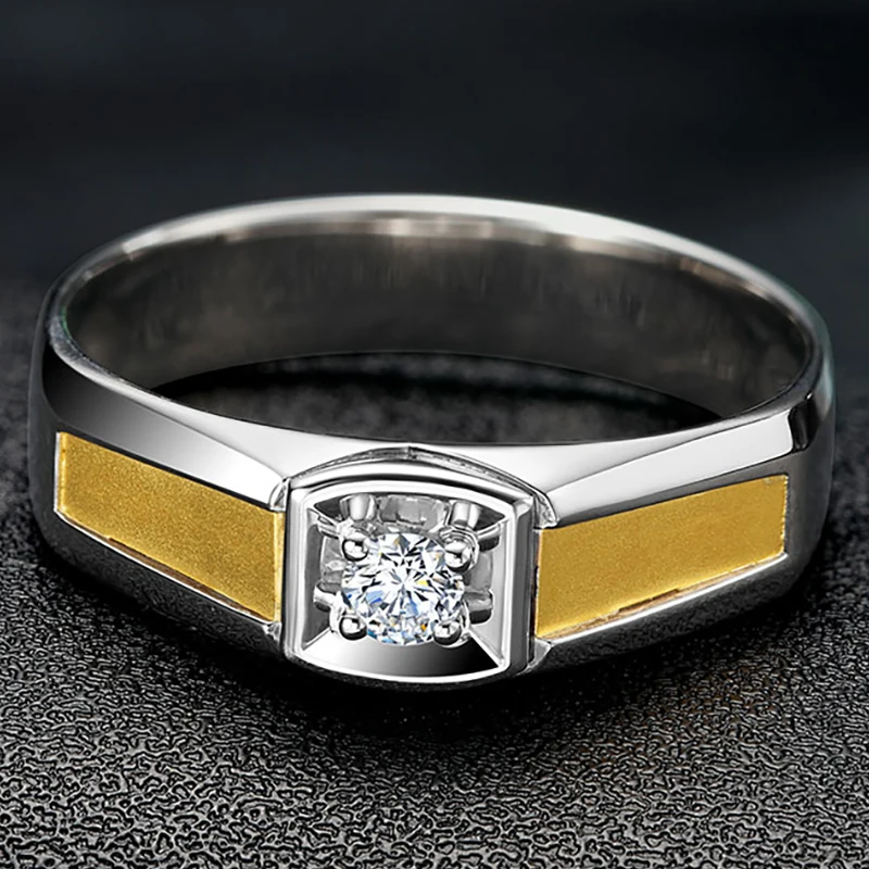 Фото 18K Au750 желто белое золотое кольцо для мужчин свадьбы юбилея помолвки мужские