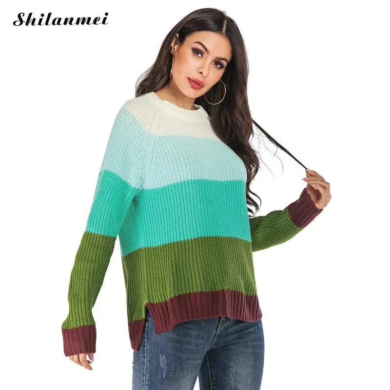 Rainbow Striped Women Sweater Pullovers 2019 Fashion Color Patchwork Loose Pullovers Knitted Preppy Style Sweater Sueter Mujer
Rainbow Striped Women Sweater Pullovers 2019 Fashion Color Patchwork Loose Pullovers Knitted Preppy Style Sweater Sueter Mujer