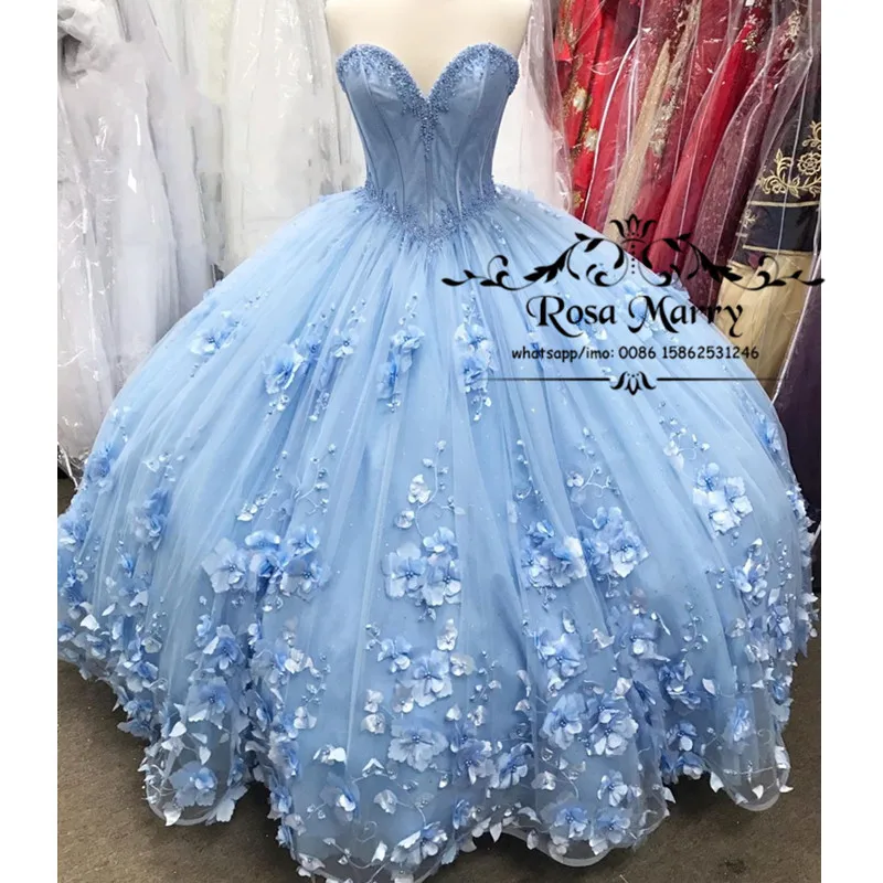 Женское бальное платье с открытыми плечами синее милое 16 Quinceanera 2020 3D цветами