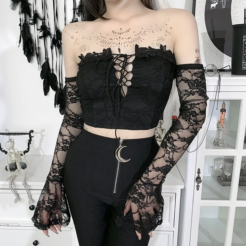 Vintage T-Shirts Gothic Crop Top Sexy Off Shoulder Lace Up T Shirt Women Backless See Through Long Sleeve Corset Tops
Vintage T-Shirts Gothic Crop Top Sexy Off Shoulder Lace Up T Shirt Women Backless See Through Long Sleeve Corset Tops