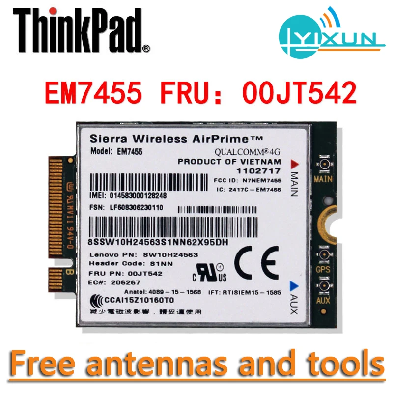 Sierra Wireless EM7455 FRU 00JT542 LTE Cat6 M.2 Module For Thinkpad X1 Carbon 4th Yoga 260 460 T560 L460 P50s P70 L560 Laptop
Sierra Wireless EM7455 FRU 00JT542 LTE Cat6 M.2 Module For Thinkpad X1 Carbon 4th Yoga 260 460 T560 L460 P50s P70 L560 Laptop