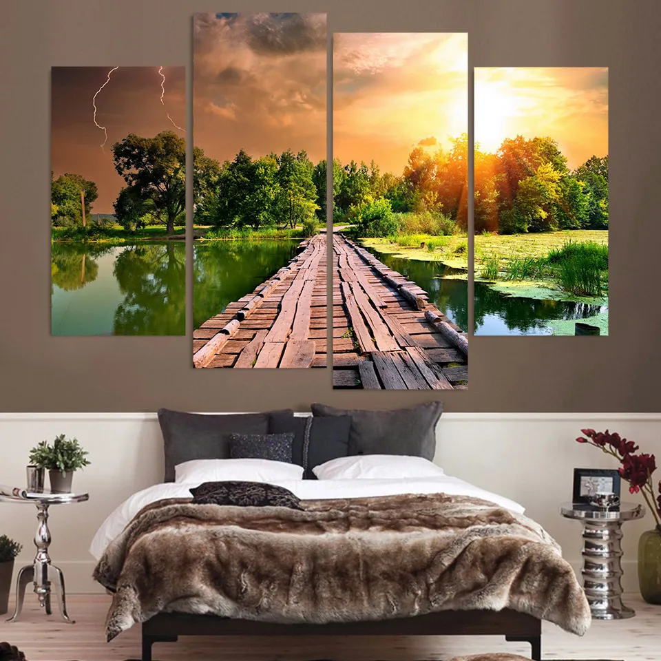 WALL Art Canvas Posters 4 Panel Sunrise Wall For Living Room Home Decor Wood Bridge Landscape Painting Modular Pictures Unframe
WALL Art Canvas Posters 4 Panel Sunrise Wall For Living Room Home Decor Wood Bridge Landscape Painting Modular Pictures Unframe