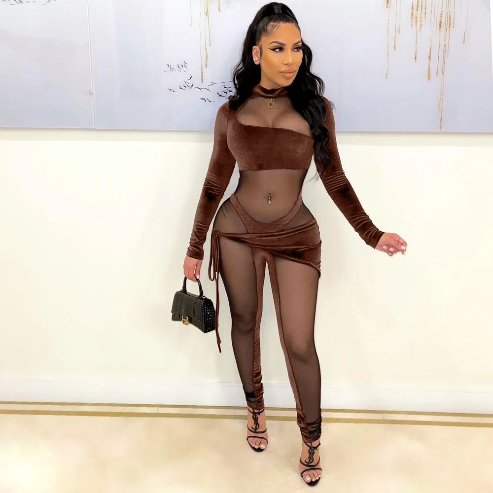 Sexy Mesh Velvet See Through One Piece Overall Women Long Sleeve Party Clubwear Jumpsuit Vintage Fashion Body-shaping Catsuits
Sexy Mesh Velvet See Through One Piece Overall Women Long Sleeve Party Clubwear Jumpsuit Vintage Fashion Body-shaping Catsuits