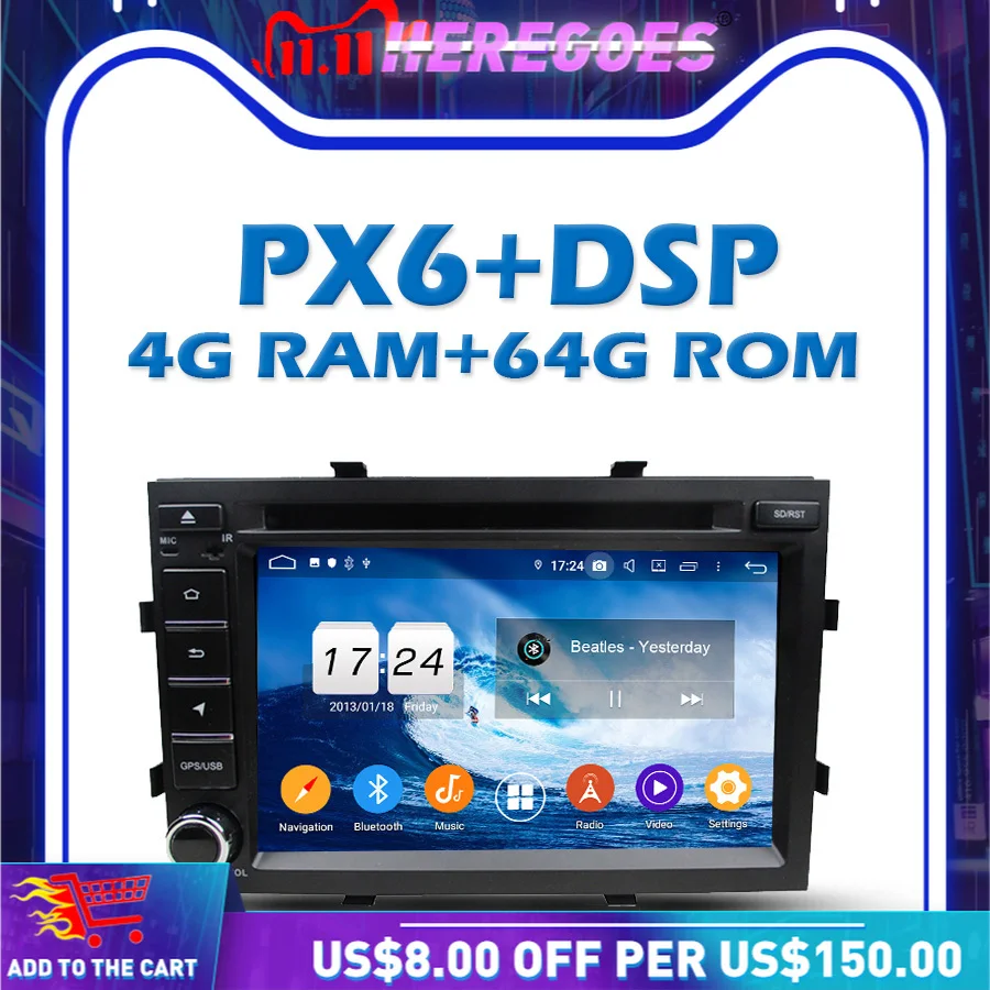 Автомобильный DVD-плеер PX6 DSP IPS Android 10 0 4 Гб ОЗУ 64 ПЗУ Wi-Fi Bluetooth 5 RDS радио GPS карта для