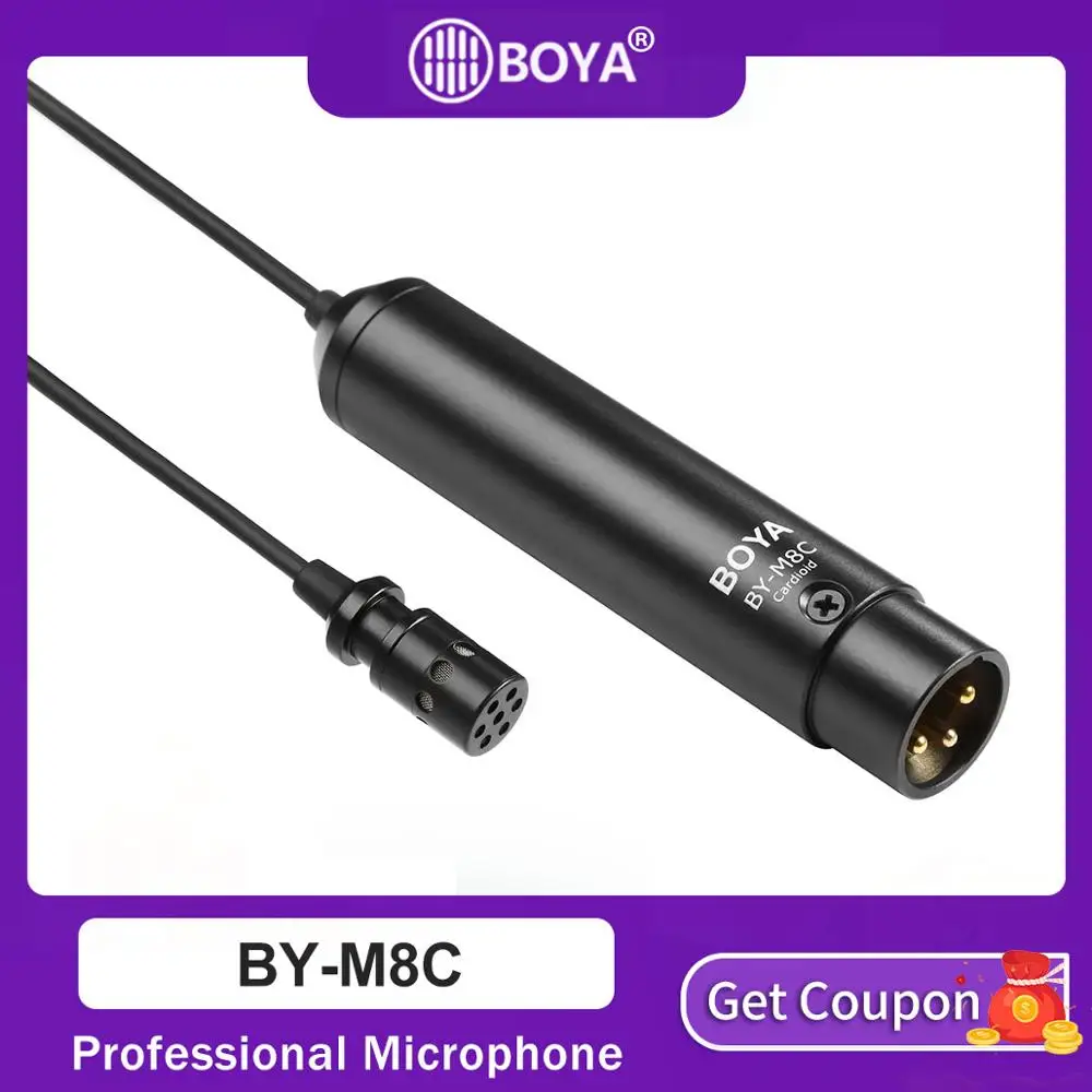 

Boya BY-M8C Phantom Power Cardioid XLR Electret Condenser Microphone Lavalier mic acquire 48V Phantom Power with Windscreen&clip