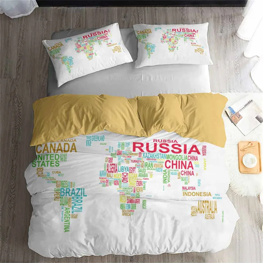 

HELENGILI 3D Bedding Set Map Print Duvet cover set lifelike bedclothes with pillowcase bed set home Textiles #2-2