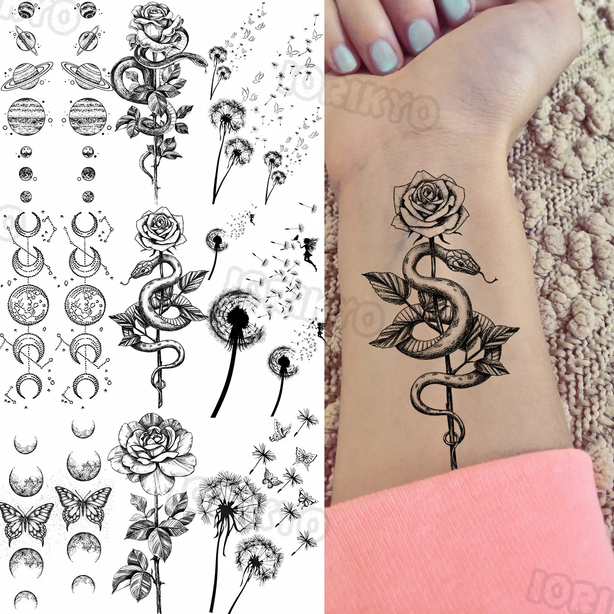 Black Snake RoseFlower Temporary Tattoos For Women Adults Realistic Dandelion Outer Space Fake Tattoo Sticker Arm Body Tatoos
Black Snake RoseFlower Temporary Tattoos For Women Adults Realistic Dandelion Outer Space Fake Tattoo Sticker Arm Body Tatoos