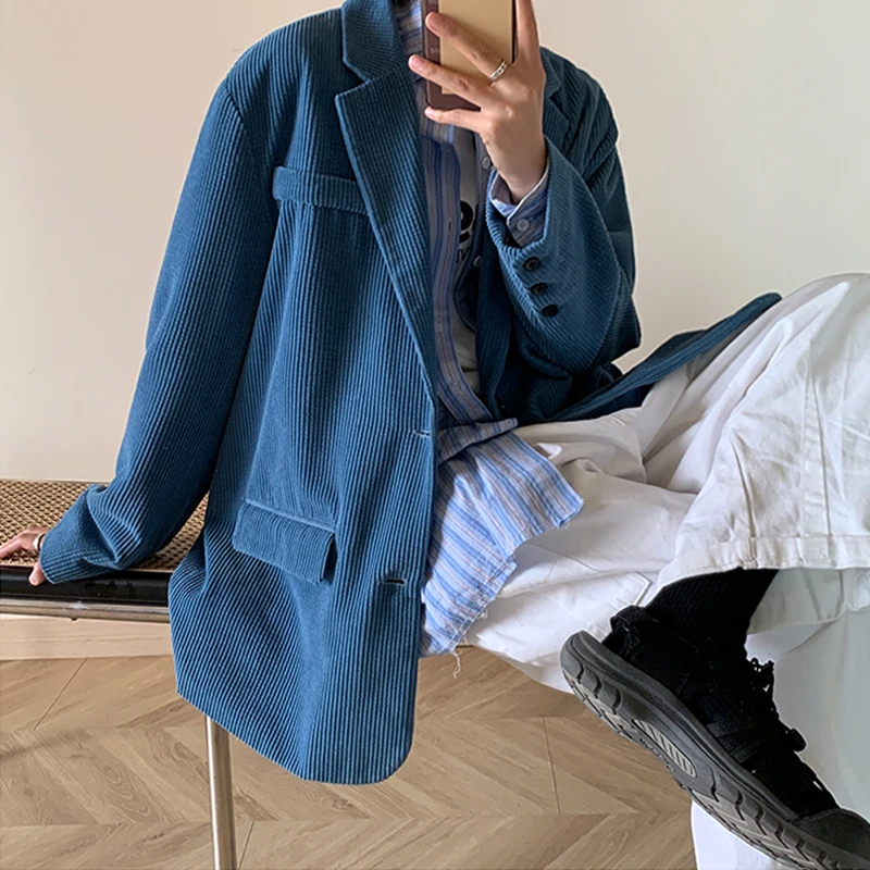 Spring Autumn Corduroy Suit Mens Vintage Striped Blazer Suits Men Loose Korean Style Casual Solid Color Small Suit Blazer Jacket
Spring Autumn Corduroy Suit Mens Vintage Striped Blazer Suits Men Loose Korean Style Casual Solid Color Small Suit Blazer Jacket