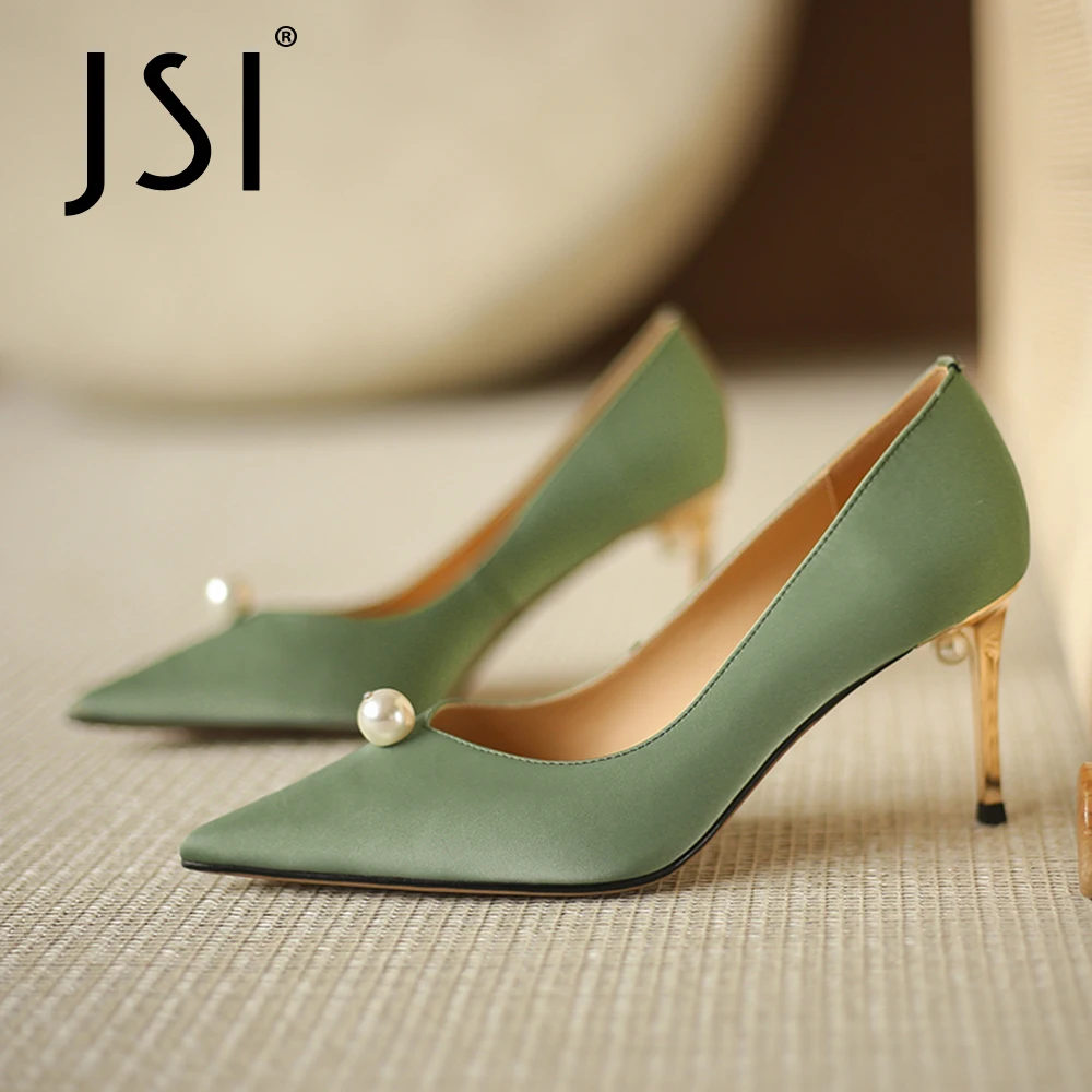 

JSI/женские туфли-лодочки; Сезон весна-осень; Закрытый Шелковый верх; Острый носок; Жемчуг; Высокий тонкий каблук; Женская обувь; JO905