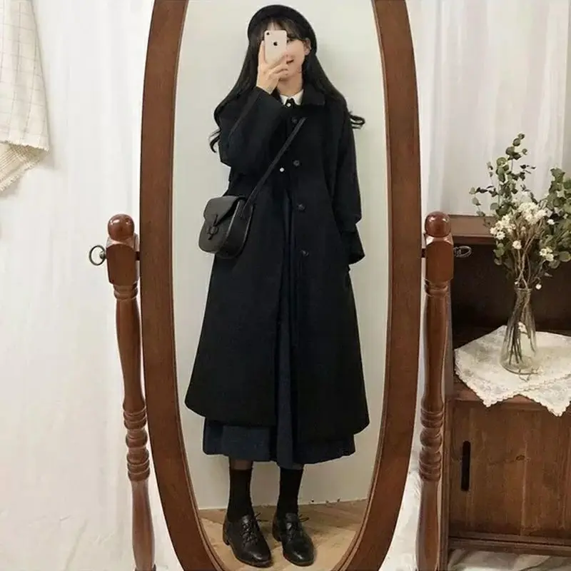 Woolen Coat For Women Mid-length 2022 Autumn Winter Korean Version Black Loose Preppy Thick Over-the-knee Lapel Woolen Jacket
Woolen Coat For Women Mid-length 2022 Autumn Winter Korean Version Black Loose Preppy Thick Over-the-knee Lapel Woolen Jacket