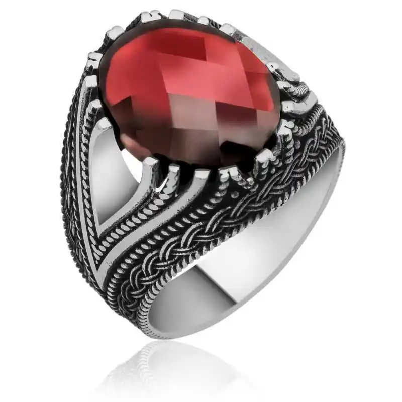 

Silverlina Silver Red Zircon Stone Mens Ring