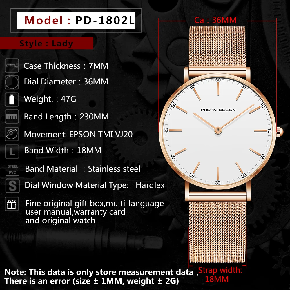Женские кварцевые часы PAGANI модные повседневные водонепроницаемые модель 2020