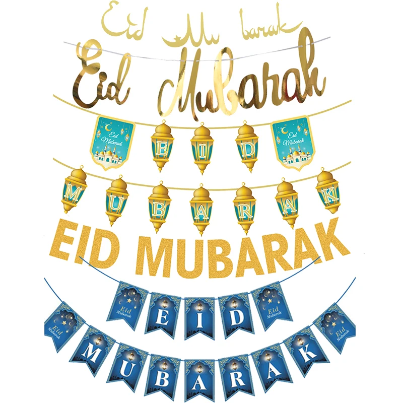 EID MUBARAK Banner Islam Ramadan Decoration Blue Gold Banner Muslim Hajj Mubarak Festival Party Decor Eid al-Fitr Party Supplies
EID MUBARAK Banner Islam Ramadan Decoration Blue Gold Banner Muslim Hajj Mubarak Festival Party Decor Eid al-Fitr Party Supplies