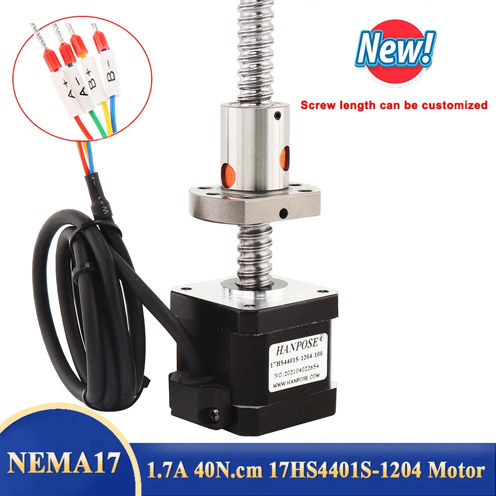 Фото SFU1204 шнековый двигатель nema17 шаговый 1.7A 40N. См 17hs4401S 12 мм диаметр 42BYGH для