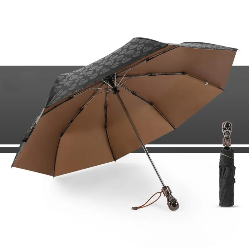 3 Folding Skull Handle Umbrella Fully-automaticlly UV Sun Rain Male Windproof Umbrellas Rain Gear
3 Folding Skull Handle Umbrella Fully-automaticlly UV Sun Rain Male Windproof Umbrellas Rain Gear