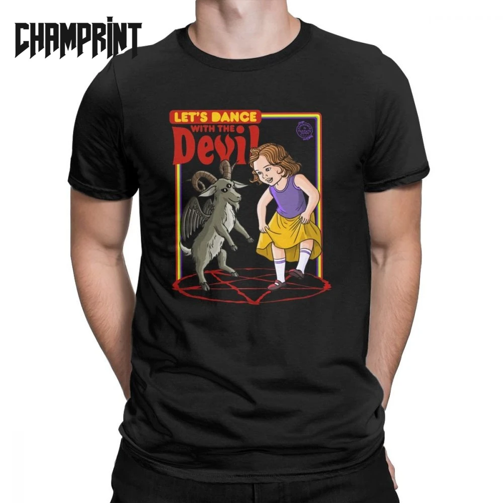 Vintage Let's Dance With The Devil Satanic Baphomet T Shirt Men Cotton Black Phillip Demons Horror Satanism Tees Clothes| |