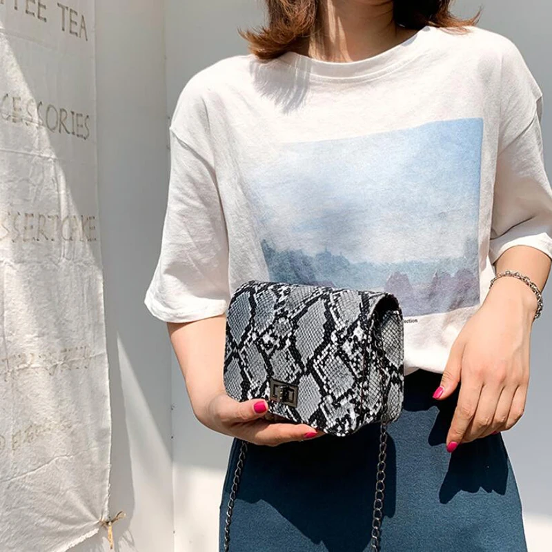 Ladies Snake Print Retro Serpentine Crossbody Bag Chains Purse Mini PU Leather Flap Bag For Women
Ladies Snake Print Retro Serpentine Crossbody Bag Chains Purse Mini PU Leather Flap Bag For Women