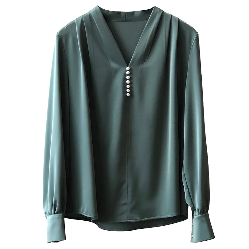 2021 Women Summer Vintage Button Office Lady Solid Long Sleeve Shirts Fashion Elegant Satin Sexy V-neck Korean Blouses 
2021 Women Summer Vintage Button Office Lady Solid Long Sleeve Shirts Fashion Elegant Satin Sexy V-neck Korean Blouses