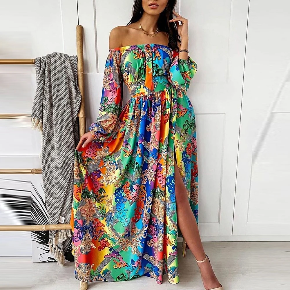 Women Off Shoulder Long Sleeve Floral Print Large Hem Party Banquet Maxi Dress beach Dress 2021 Women Split Boho Vintage Dress
Women Off Shoulder Long Sleeve Floral Print Large Hem Party Banquet Maxi Dress beach Dress 2021 Women Split Boho Vintage Dress