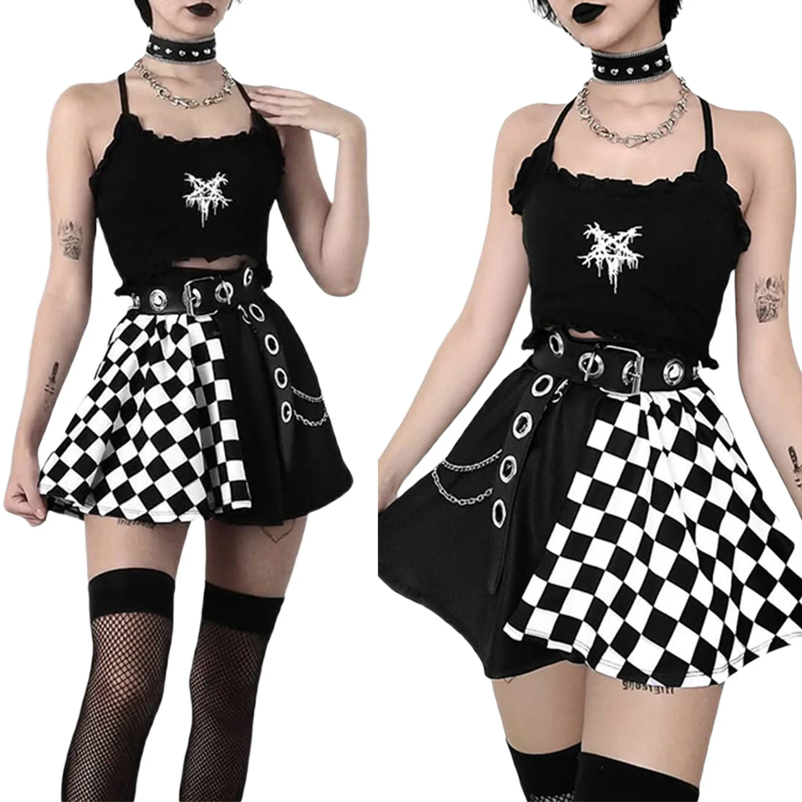 Women's Mini Skater Skirt, Casual High Waist Checkerboard Print Color Block Flared Skirt
Women's Mini Skater Skirt, Casual High Waist Checkerboard Print Color Block Flared Skirt