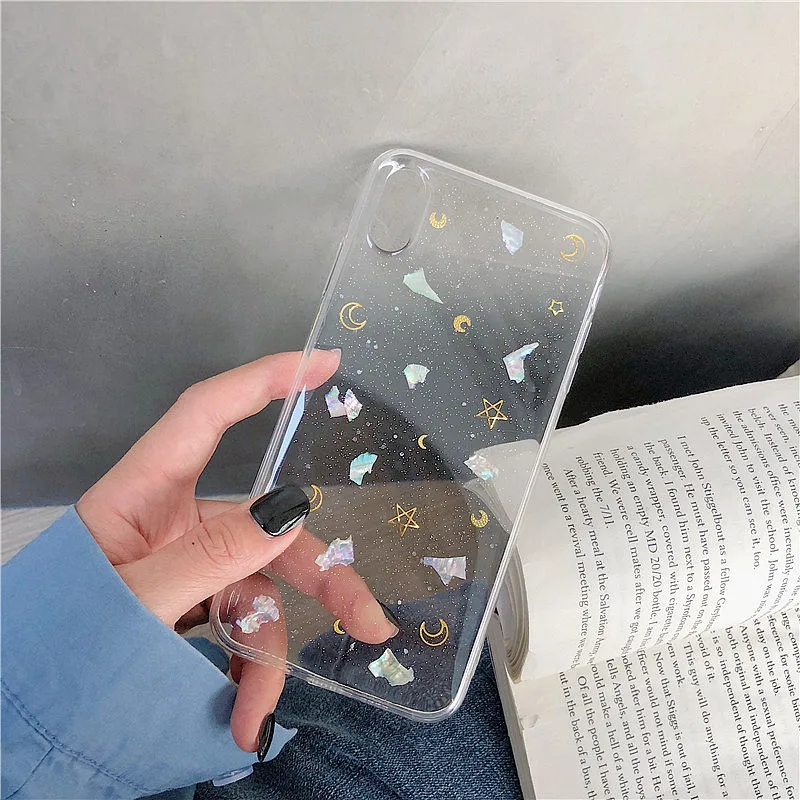 Роскошный прозрачный чехол с блестками для Iphone X Xs Max Stars Moon мягкий силиконовый 6s 7