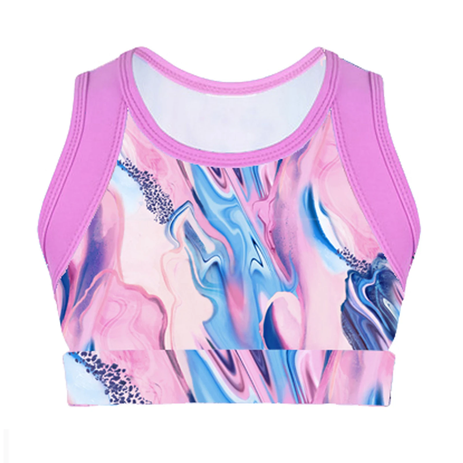 

Kids Girls Colorful Stretchy Sleeveless Tie-Dye Tanks Crop Top Sports Gymnastics Ballet Dance Stage Performance Workout Tops