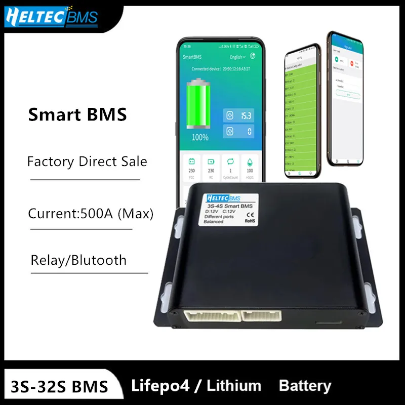 

Heltec Relay Smart BMS 4S 200A 500A 7S 8S 10S 13S 14S 16S 20S 32S lifepo4 bms BT UART 485 CAN for 3.7V 3.2V Lithium Battery Pack