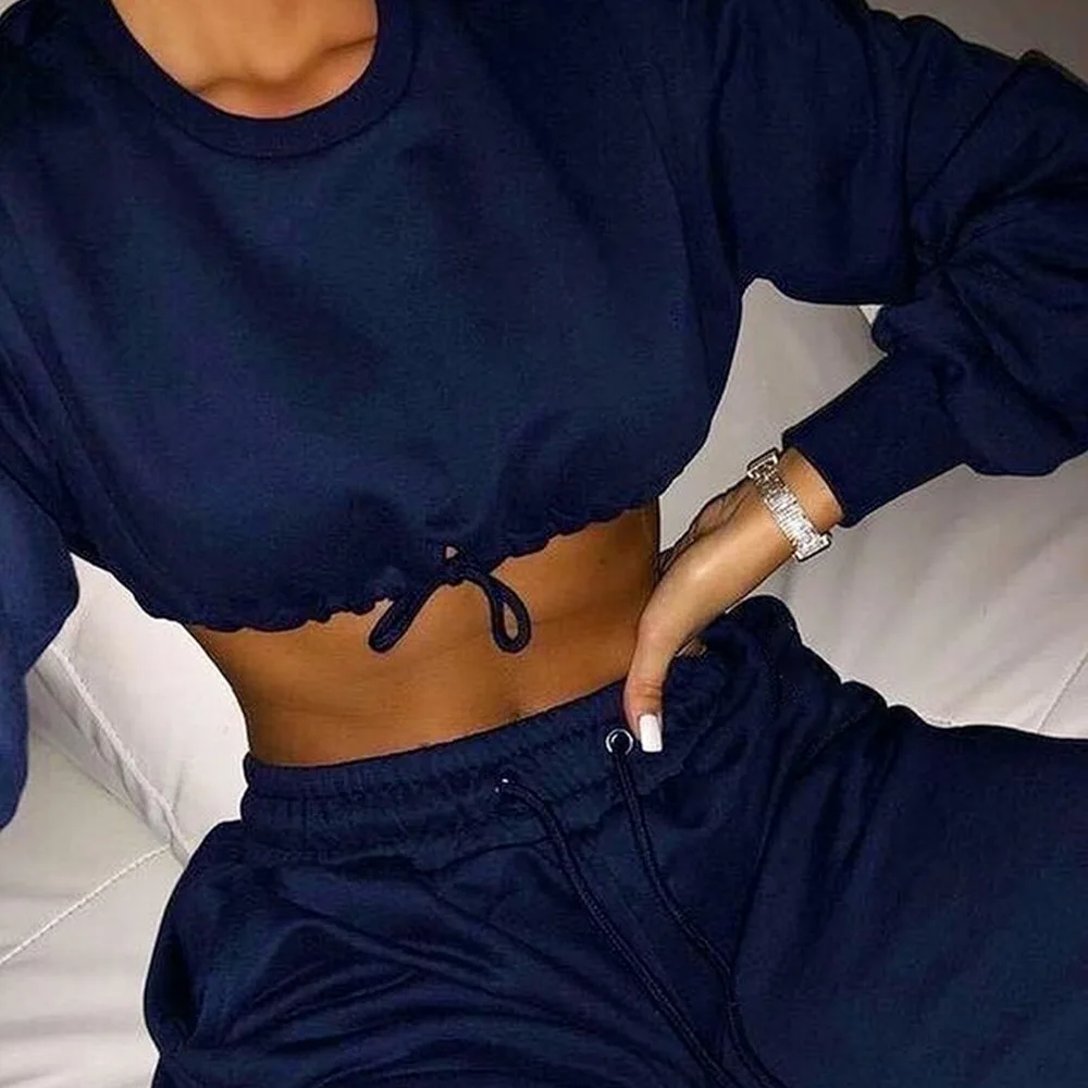 Casual Women Two Piece Set Joggers Fashion Drawstring Long Sleeve Short Top High Waist Pants Jogging Sportswear Streetwear Femme
Casual Women Two Piece Set Joggers Fashion Drawstring Long Sleeve Short Top High Waist Pants Jogging Sportswear Streetwear Femme
