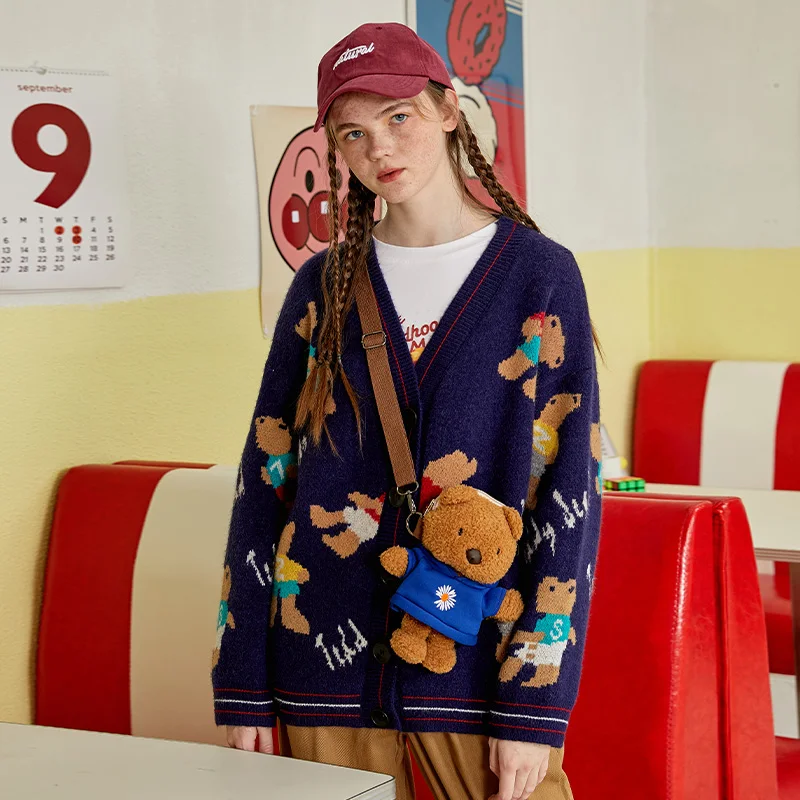 Cartoon Bear Soft Sweater Women Winter Cardigan Korean V-Neck Single Breasted Outwear Preppy Style Oversized Autumn Loose
Cartoon Bear Soft Sweater Women Winter Cardigan Korean V-Neck Single Breasted Outwear Preppy Style Oversized Autumn Loose