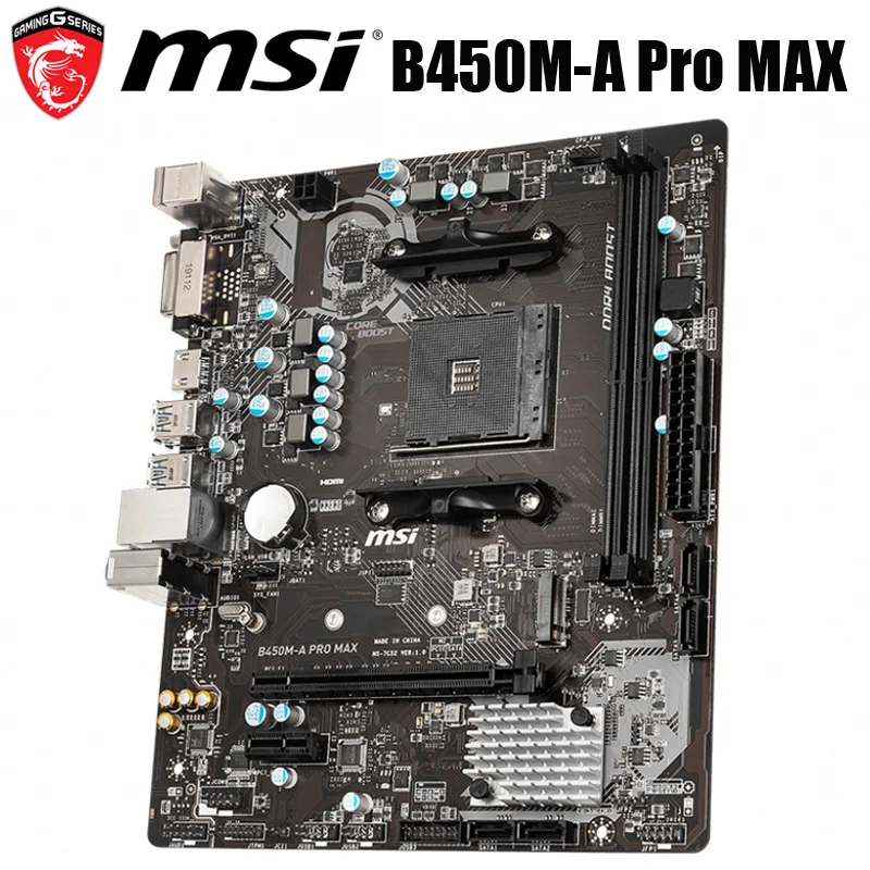 Материнская плата MSI B450M-A PRO MAX разъем AM4 DDR4 AMD Ryzen 32 ГБ B450 для настольных ПК