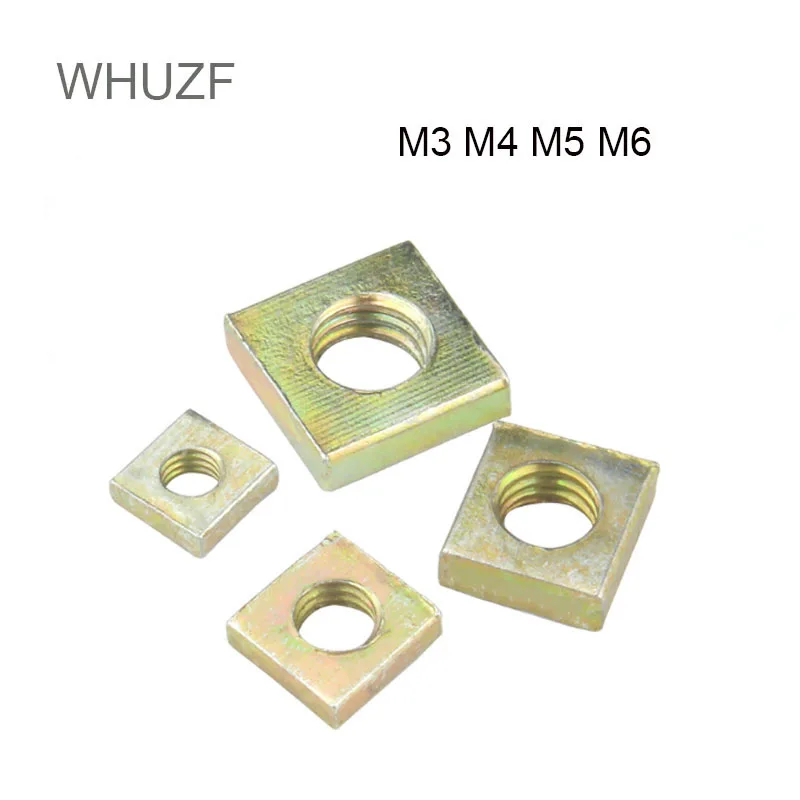 

WHUZF 500/1000Pcs DIN562 M3 M4 M5 M6 Color Zinc Plated Square Nuts Without Bevel Block Square Quadrangle Galvanized Pressed Nuts