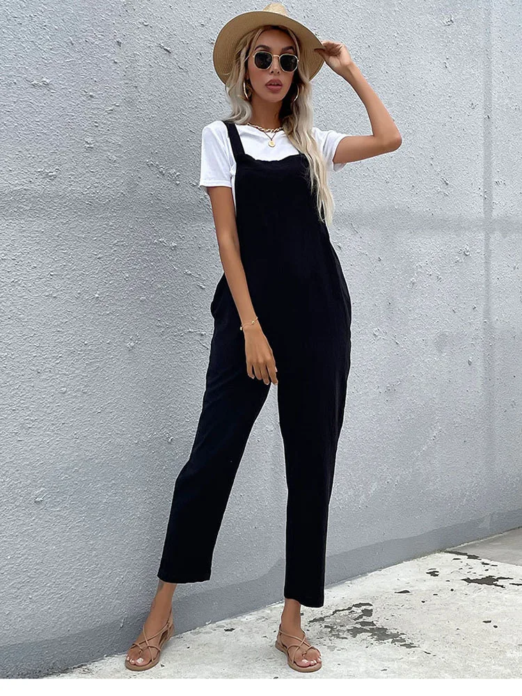 Summer new style women's solid color suspenders straight high waist jumpsuit women
Summer new style women's solid color suspenders straight high waist jumpsuit women