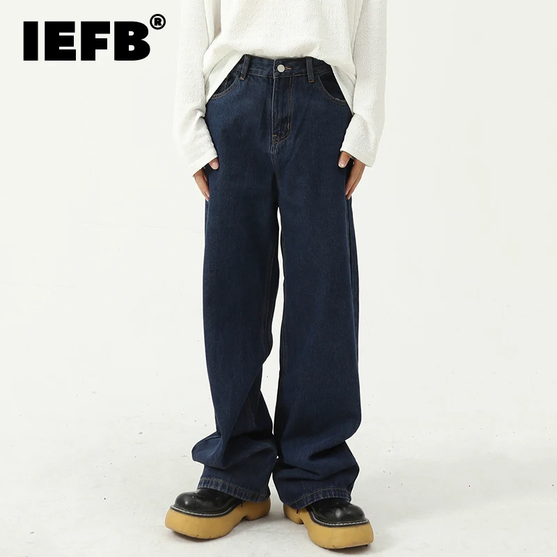 Новинка 2022 винтажная уличная одежда IEFB модные темно-синие джинсы для мужчин