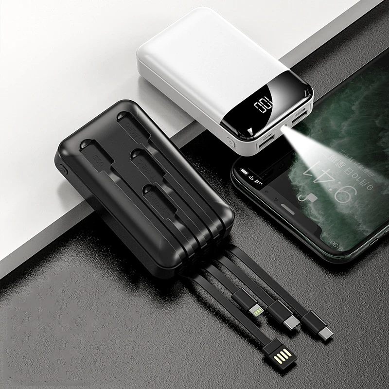 Mini Power Bank 10000mAh Portable Charger LED Digital Display Powerbank with 4 Cables External Battery Pack Poverbank for Phones
Mini Power Bank 10000mAh Portable Charger LED Digital Display Powerbank with 4 Cables External Battery Pack Poverbank for Phones