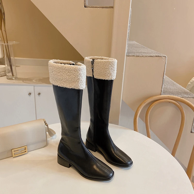 New Genuine Leather Knee High Boots Thick low Heels Winter warm Shoes Woman Night Club Party Women Boots black beige
New Genuine Leather Knee High Boots Thick low Heels Winter warm Shoes Woman Night Club Party Women Boots black beige