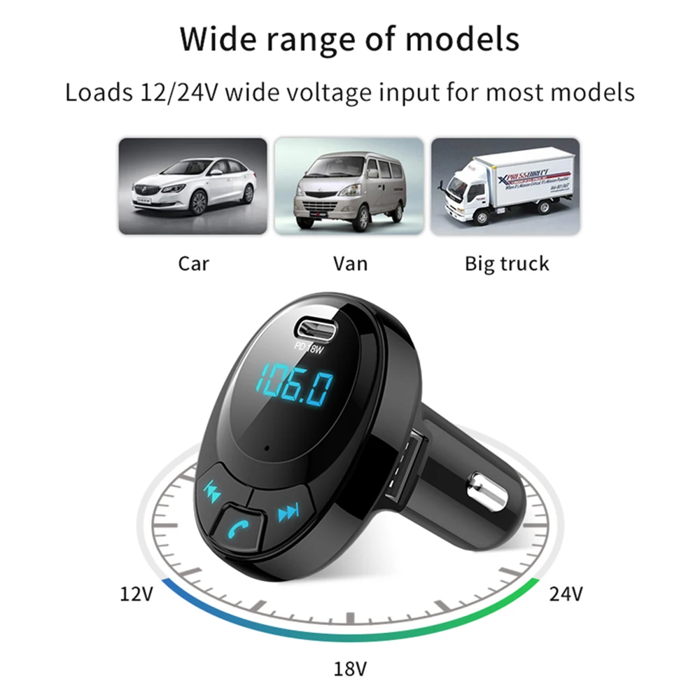 Car MP3 Player Charger Hands-free FM Transmitter Bluetooth PD 18W Car Kit LCD Dual USB Car Phone Charger for huawei honor iPhone
Car MP3 Player Charger Hands-free FM Transmitter Bluetooth PD 18W Car Kit LCD Dual USB Car Phone Charger for huawei honor iPhone