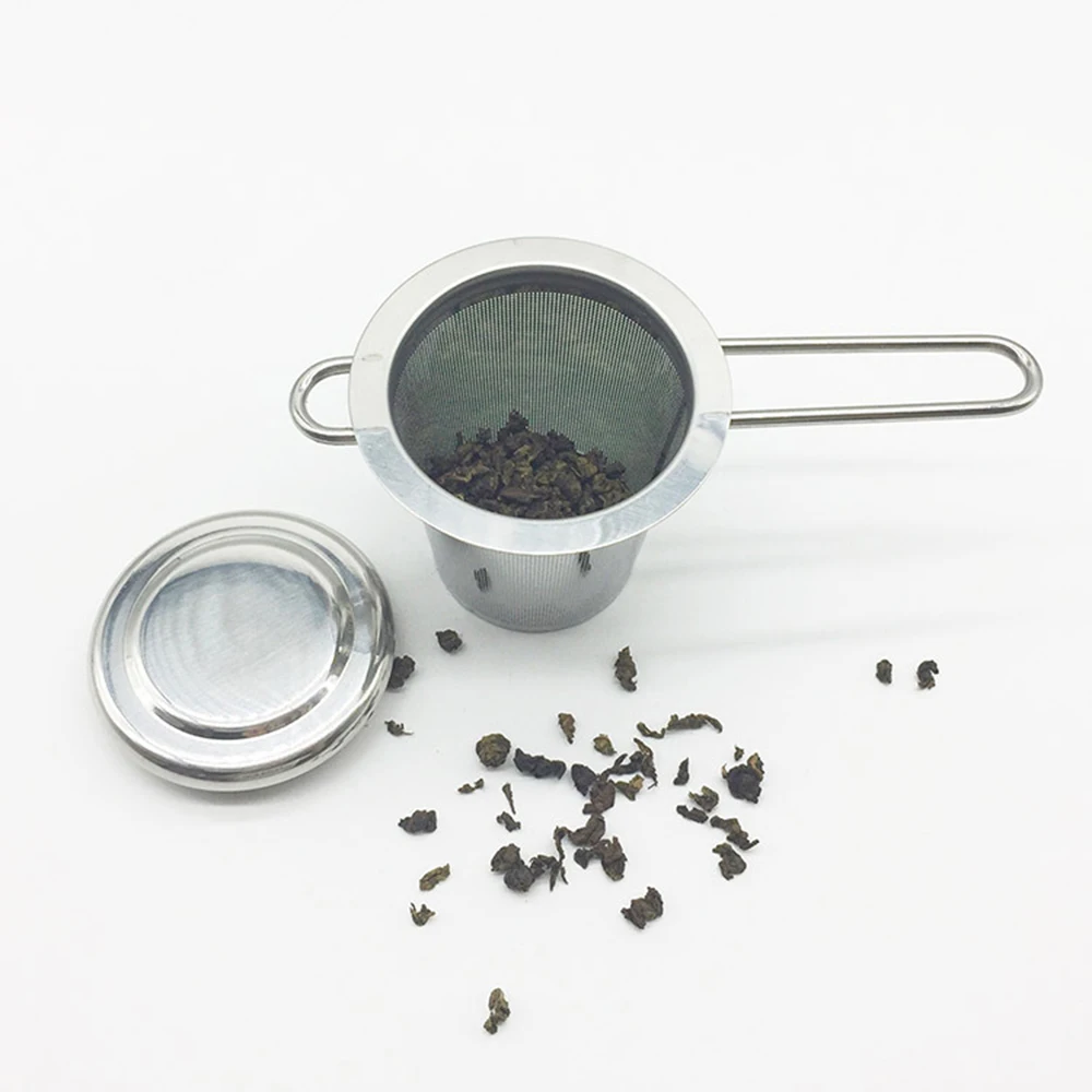 

Многоразовый сетчатый ситечко из нержавеющей стали, ситечко для заваривания чая с листьями, фильтр для специй с крышкой, чашки, кухонные акс...