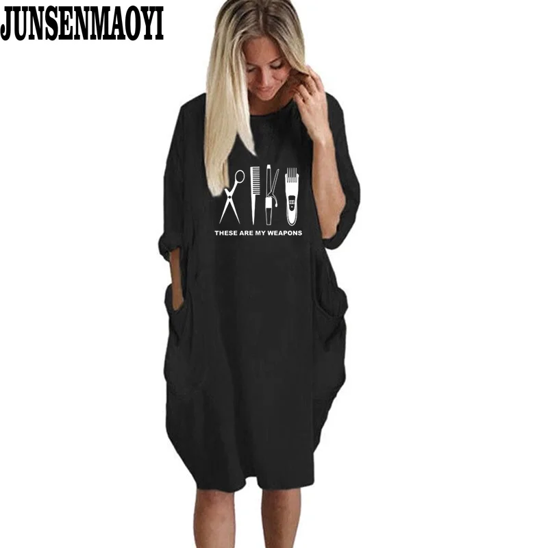 Barber Hairdresser Weapon Print Women Casual Loose Dress With Pocket Ladies Fashion O Neck Long Girl Tops Female T Shirt Dress
Barber Hairdresser Weapon Print Women Casual Loose Dress With Pocket Ladies Fashion O Neck Long Girl Tops Female T Shirt Dress