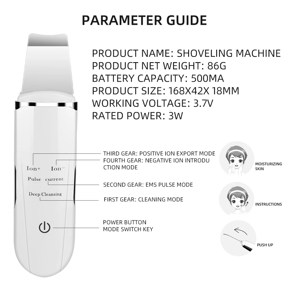 Ultrasonic Skin Scrubber Peeling Cavitation Facial Cleaning Massager for Face Skin Care Acne Blackheads Remover Skin Lift Shovel
Ultrasonic Skin Scrubber Peeling Cavitation Facial Cleaning Massager for Face Skin Care Acne Blackheads Remover Skin Lift Shovel