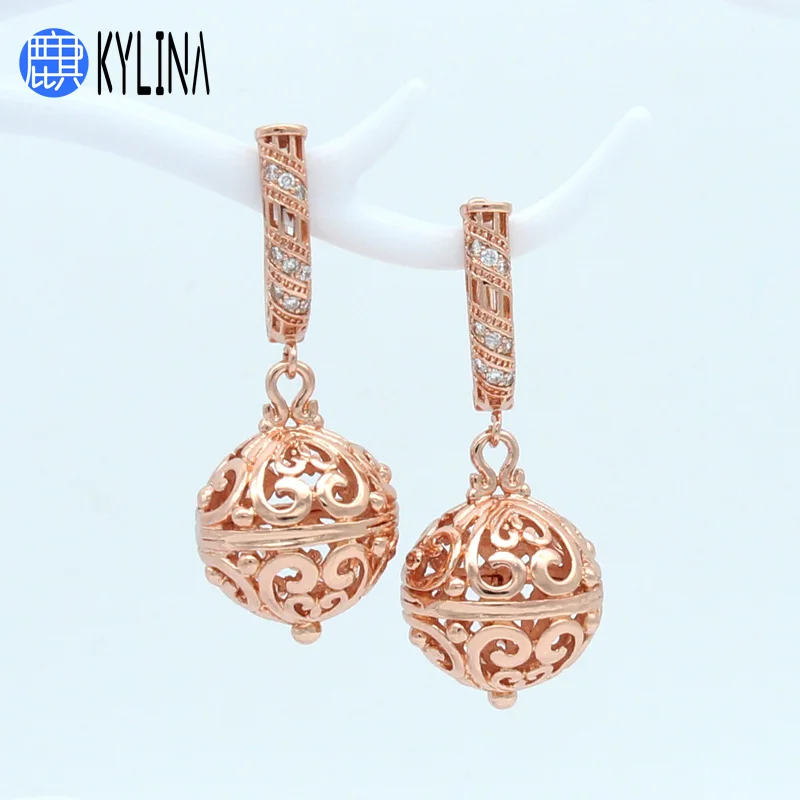 KYLINA 585 Rose Gold Large Vintage Ethnic Hollow Ball Dangle Earrings For Women Girl Wedding Party Fine Anti-allergy Jewelry | Украшения и