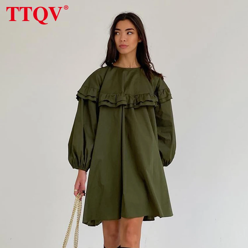 TTQV Green O-neck Casual Women's Dress 2021 Autumn Winter Long Sleeve Office Mini Dress Elegant Loose Pleated Female Dress
TTQV Green O-neck Casual Women's Dress 2021 Autumn Winter Long Sleeve Office Mini Dress Elegant Loose Pleated Female Dress